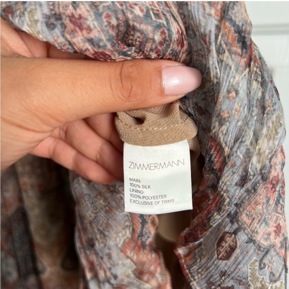 100% Silk Zimmermann Dress - Pleated Chiffon Ruffle Dress Boho Pink and Gray - Picture 10 of 16